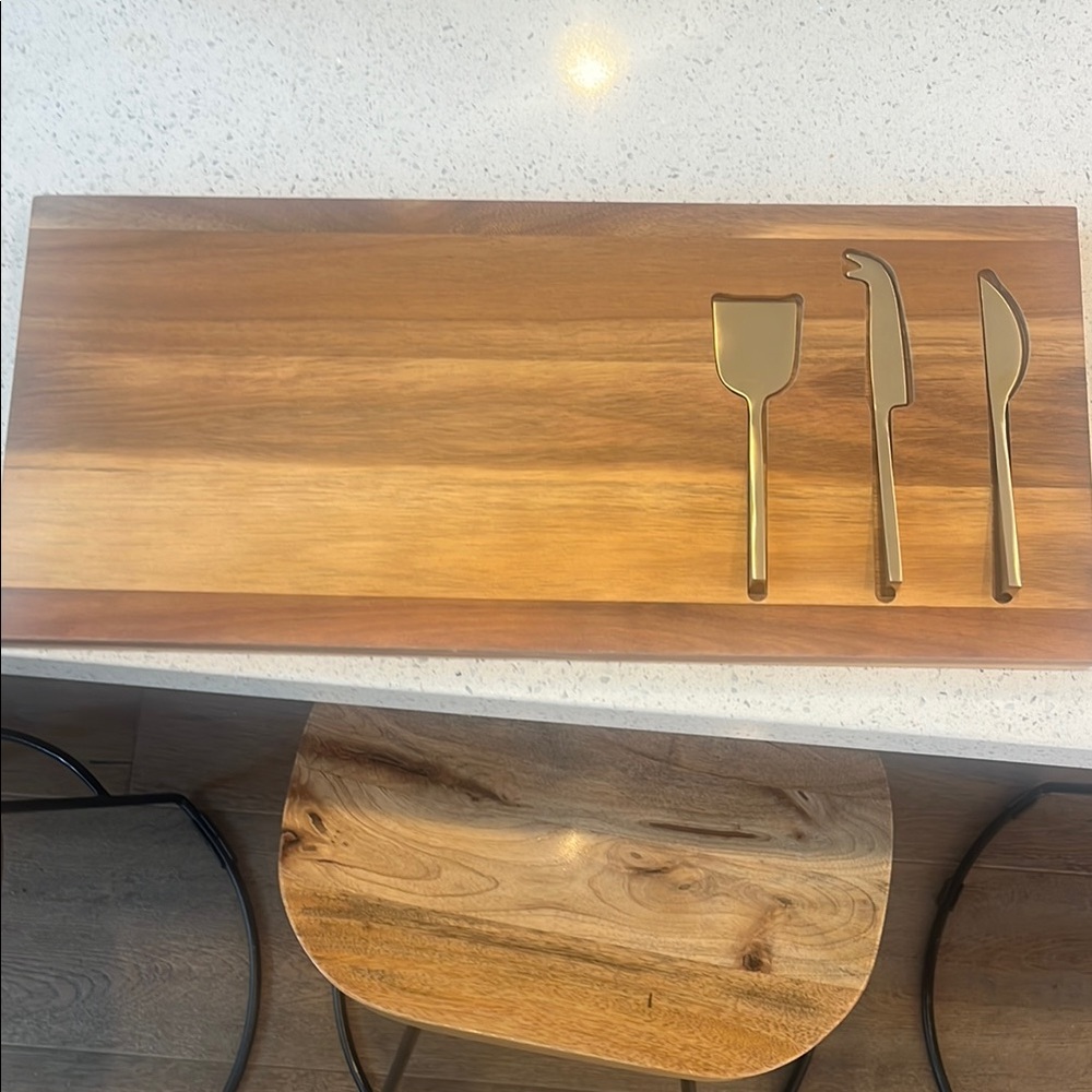 Crate&Barrel Wooden Cheese Board with Gold Utensils